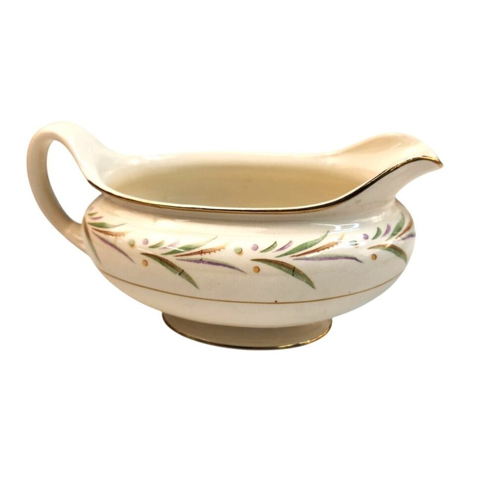 Nautilus Eggshell USA Gravy Boat Pitcher Autumn Floral Design & Gold Trim Vinta